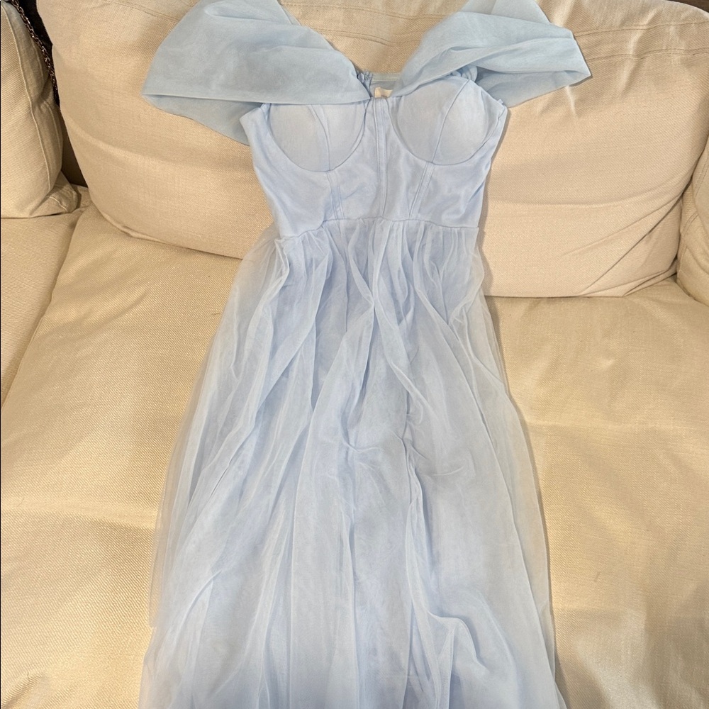 Dreamers & lovers off shoulder maxi dress powder blue